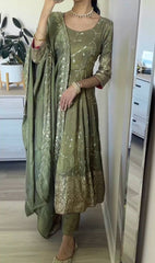 Festive Wear Georgette Embroidery Work Mehndi Color Gown
