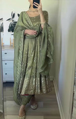 Festive Wear Georgette Embroidery Work Mehndi Color Gown