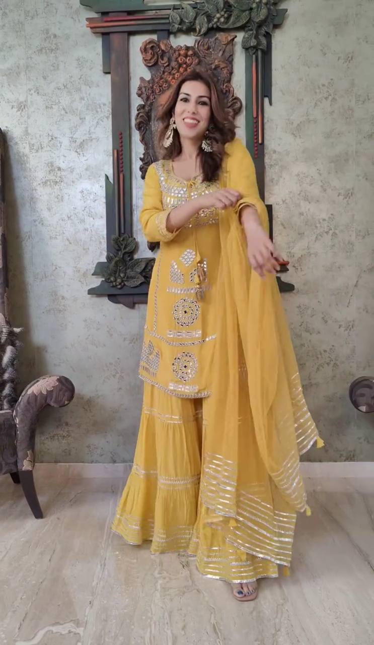 Superhit Georgette Yellow Color Sharara Suit