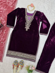 Traditional wear Wine Color Salwar Suit Pink Dupatta