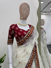 Elegant Sequence work White Color Saree