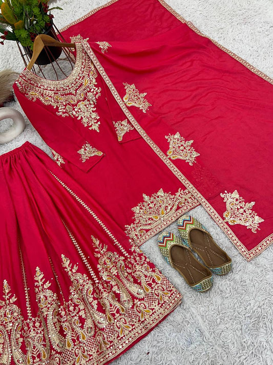 Weeding Wear Embroidered Work Pink Color Sharara Suit