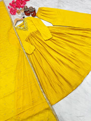 Gorgeous Embroidery Work Yellow Color Gown