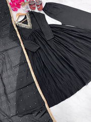 Gorgeous Embroidery Work Black Color Gown