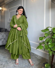 Gorgeous Embroidery Work Green Color Gown