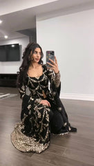 Wedding & Party Wear Gorgette Black Color Gown