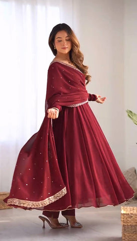 Occasion Wear Red Color Anarkali Gown