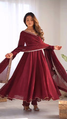 Occasion Wear Red Color Anarkali Gown