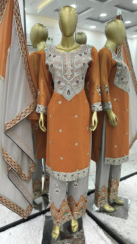Wonderful Sequence Work Orange Color Salwar Suit
