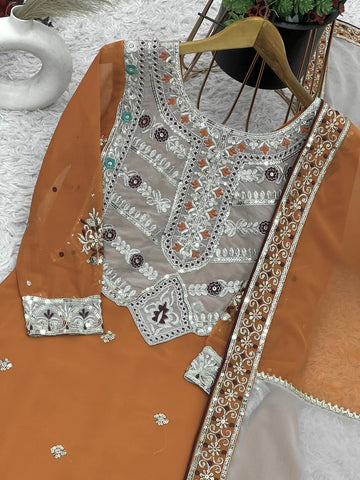 Wonderful Sequence Work Orange Color Salwar Suit