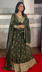 Designer Mehndi Color Gown With Dupatta