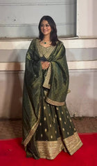 Designer Mehndi Color Gown With Dupatta