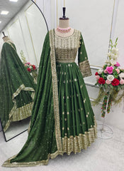 Designer Mehndi Color Gown With Dupatta