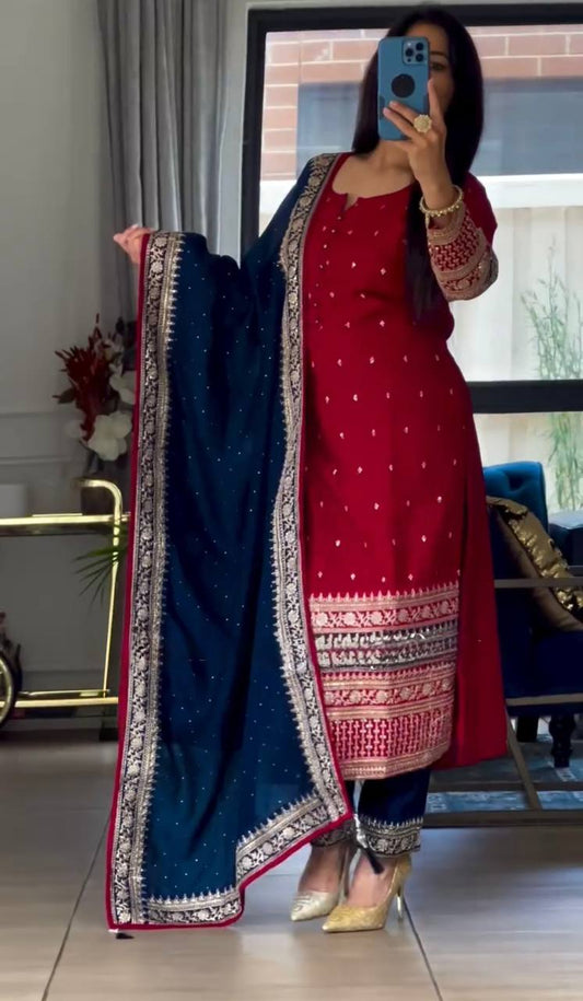 Decent Red Color Sequence Work Salwar Suit