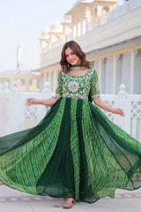 Decent Embroidery work Green Gown With Dupatta