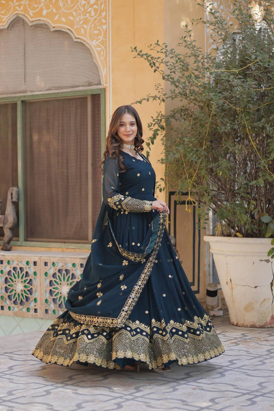 Occasion Wear Navy Blue Color Desirer Readymade Grown