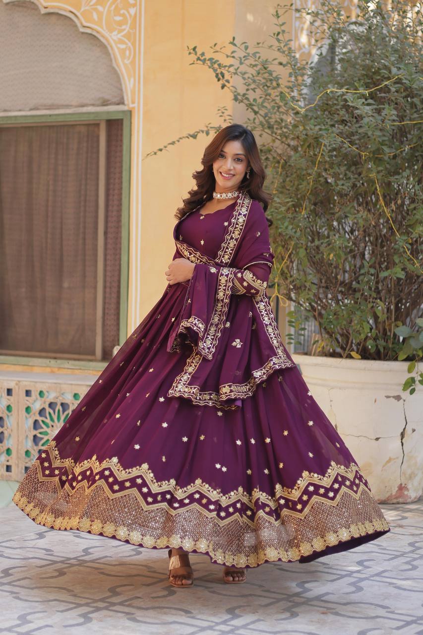 Occasion Wear Purple Color Desirer Readymade Grown
