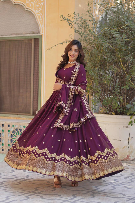 Occasion Wear Purple Color Desirer Readymade Grown