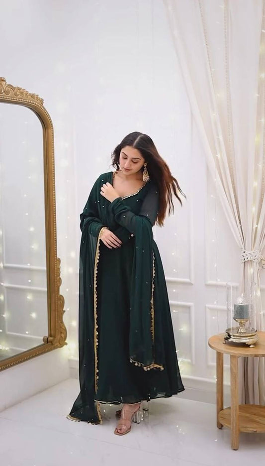 Elegant Plain Green Color Anarkali Gown