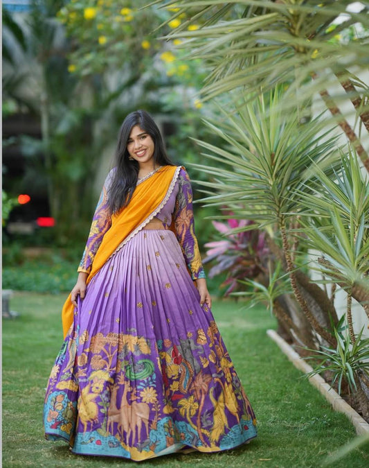 Traditional wear Purple Color Kalamkari Lehenga Choli