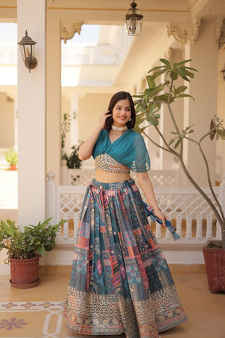 Traditional wear Russian Silk Sky Blue Color Lehenga