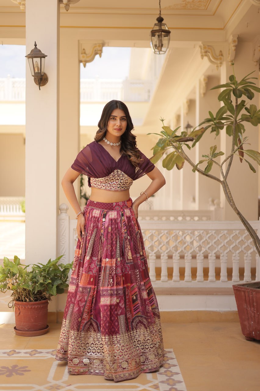 Traditional wear Russian Silk Purple Color Lehenga