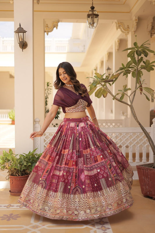 Traditional wear Russian Silk Purple Color Lehenga