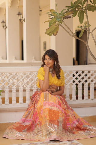 Traditional wear Russian Silk Yellow Color Lehenga