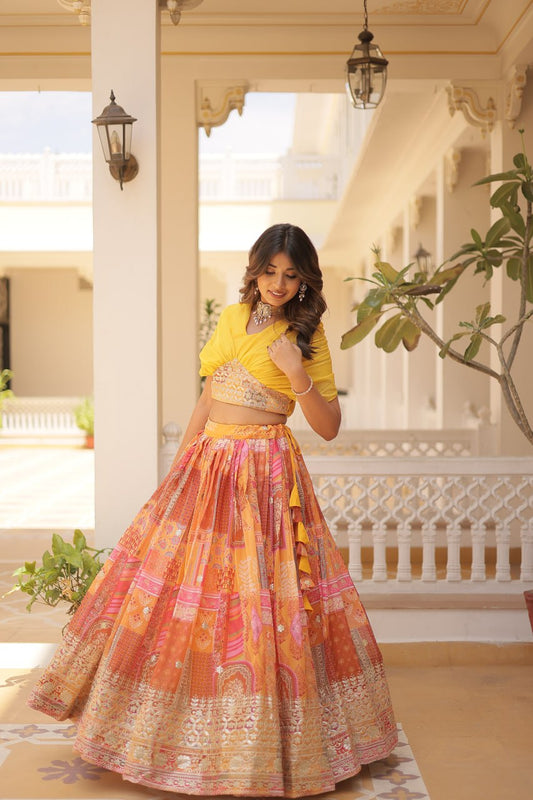 Traditional wear Russian Silk Yellow Color Lehenga