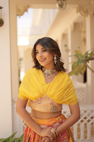 Traditional wear Russian Silk Yellow Color Lehenga