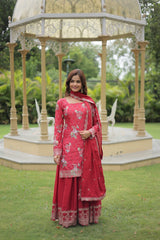 Superhit Sky Pink Color Embroidered Work Sharara Suit
