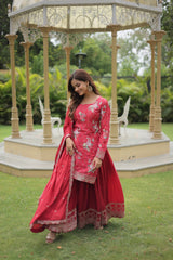 Superhit Sky Pink Color Embroidered Work Sharara Suit