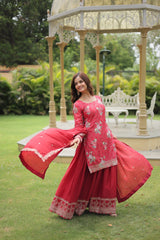Superhit Sky Pink Color Embroidered Work Sharara Suit