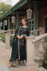 Marriage Special Rangoli Silk Green Color Palazzo Suit With Dupatta