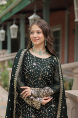 Marriage Special Rangoli Silk Green Color Palazzo Suit With Dupatta