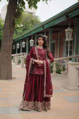 Marriage Special Rangoli Silk Maroon Color Palazzo Suit With Dupatta