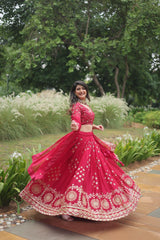 Occasion Wear Rangoli Silk Red Color Lehenga Choli
