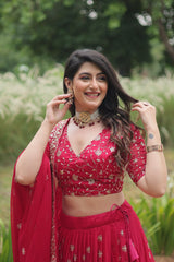 Occasion Wear Rangoli Silk Red Color Lehenga Choli