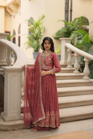 Marriage Special Georgette Peach Color Kurti With Sharara Suit