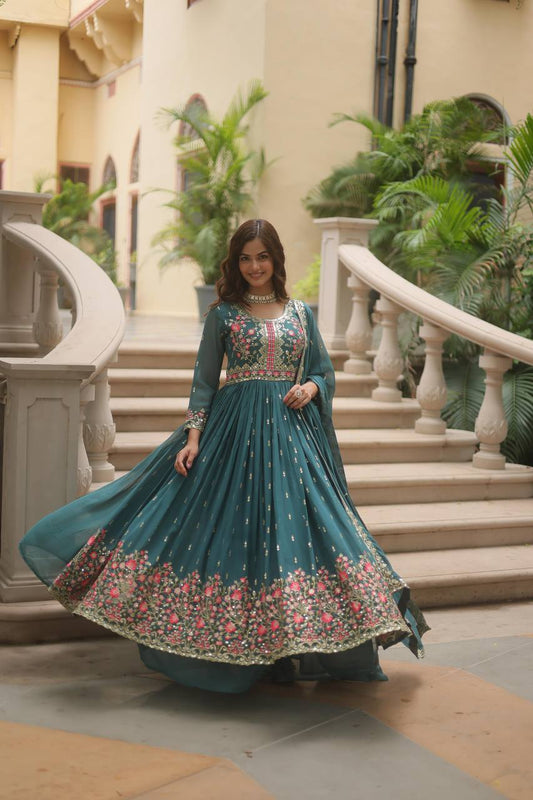 Marriage Special Georgette Teal Blue Color Kurti With Sharara Suit