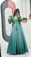 Beautiful Chinon Tudey Sky Blue Color Teal Blue Koti Gown