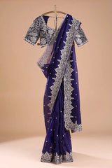 Wedding & Party Wear Thred & Sequnce Work Blue Color Saree