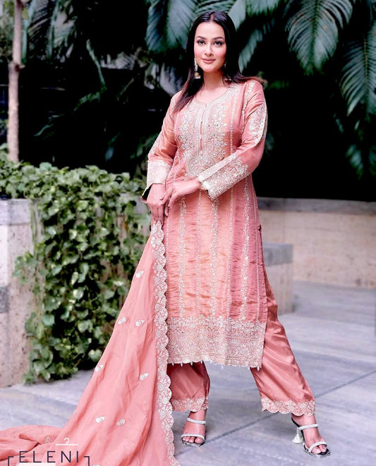 Unique Pink Color Top Pent With Dupatta Set