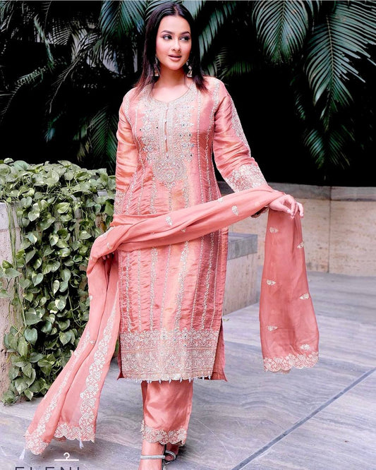Unique Pink Color Top Pent With Dupatta Set