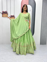 Marriage Special Green Color Embroidery Work Lehenga Choli
