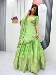 Marriage Special Green Color Embroidery Work Lehenga Choli