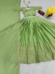 Marriage Special Green Color Embroidery Work Lehenga Choli
