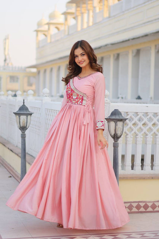 Superhit Pink Color bandhrej Long Gown
