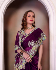 Marriage Special Heavy Embroidery Maroon Color Saree