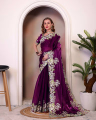 Marriage Special Heavy Embroidery Maroon Color Saree